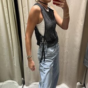 ZARA COMBINATION Contrast T shirt crochet VEST over TOP